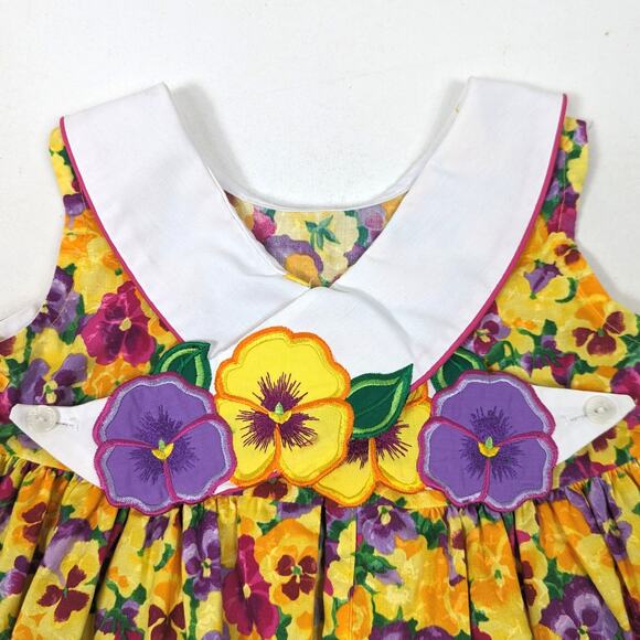 Vintage Austin & Ashley Dress Girls Size 4T Floral Pansy Sundress - Picture 4 of 6